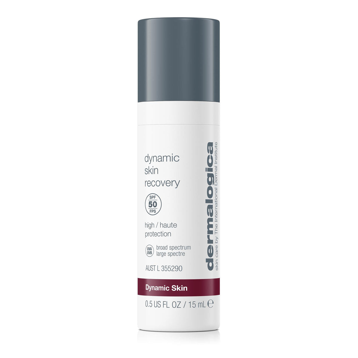 Dermalogica front packaging showing SPF50 protection and size benefits