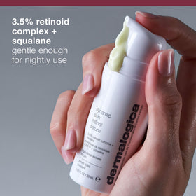 Nighttime skincare scene with Dermalogica serum on vanity, implying evening routine integration