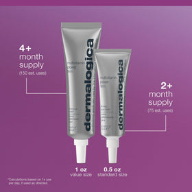 Dermalogica jar in hand showing 1 fl oz size and travel-friendly benefit