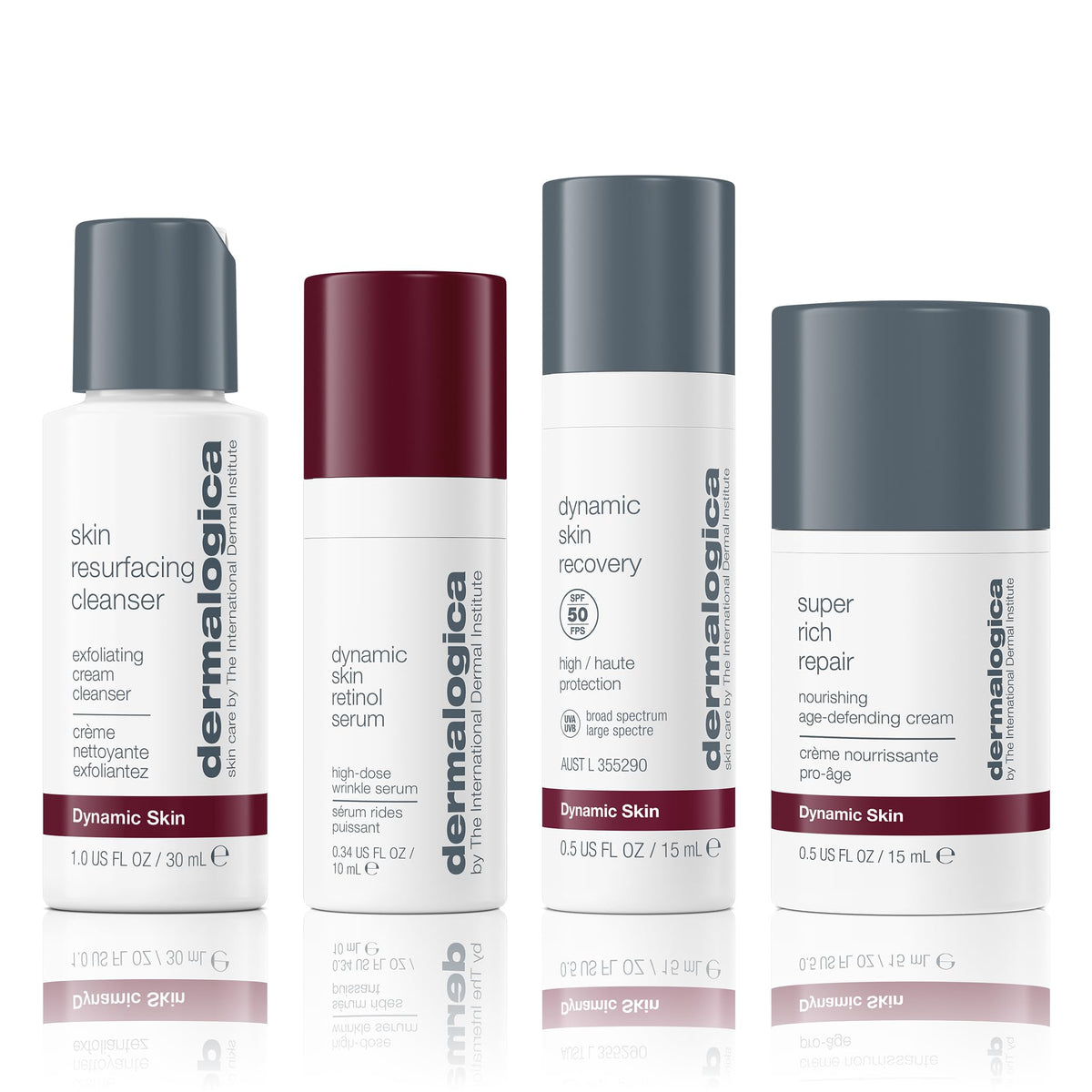 Dermalogica kit front packaging showing four travel-size products and convenience