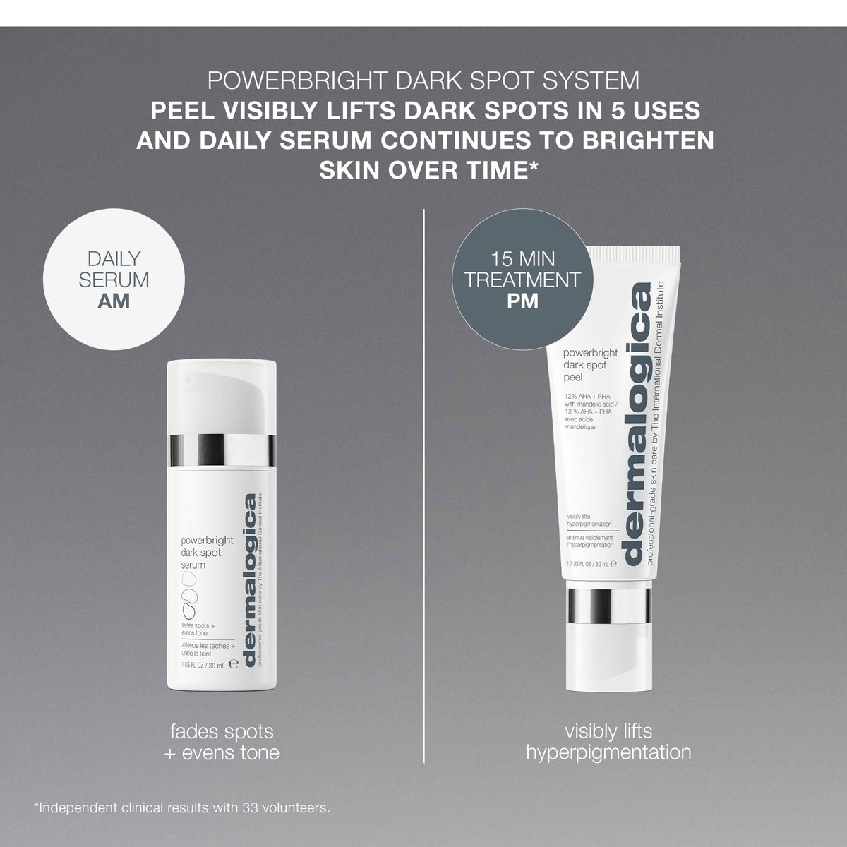 Dermalogica bottle held in hand to show size and one-ounce scale for travel convenience