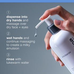 Dermalogica PreCleanse emulsified milky texture showing easy rinse benefit