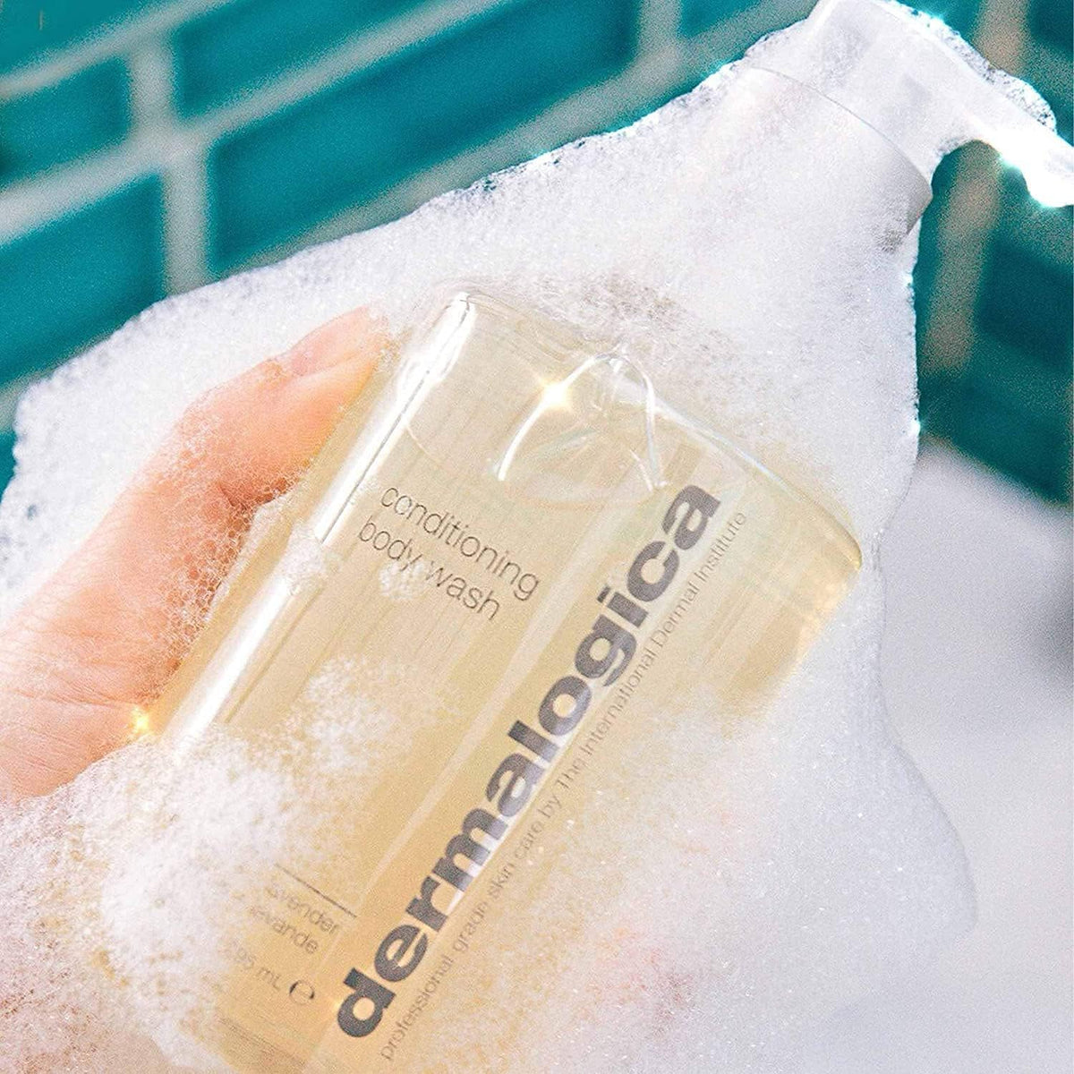 Dermalogica in bathroom setting suggesting a spa-like shower experience