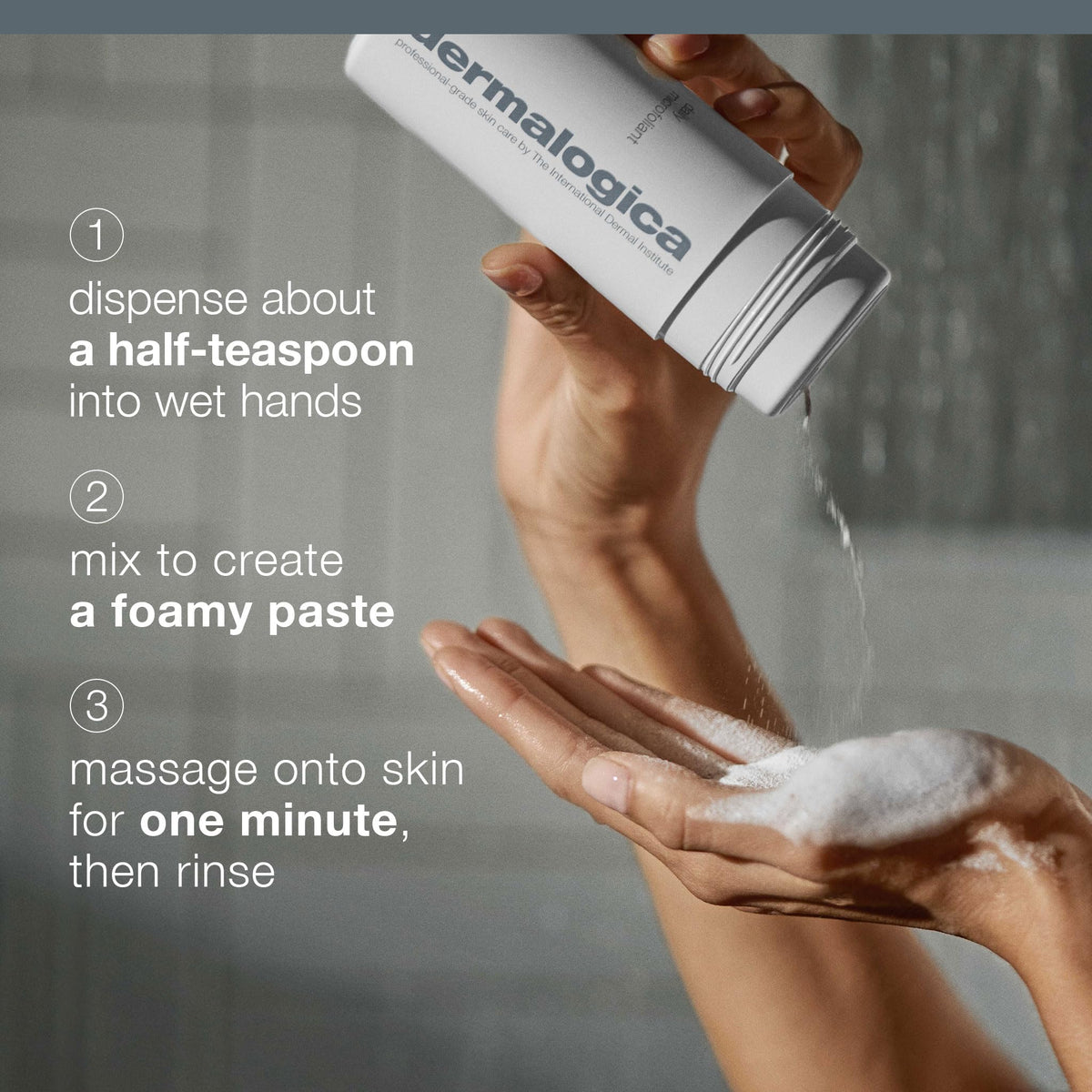 Dermalogica jar held in hand to show size and convenient daily portioning