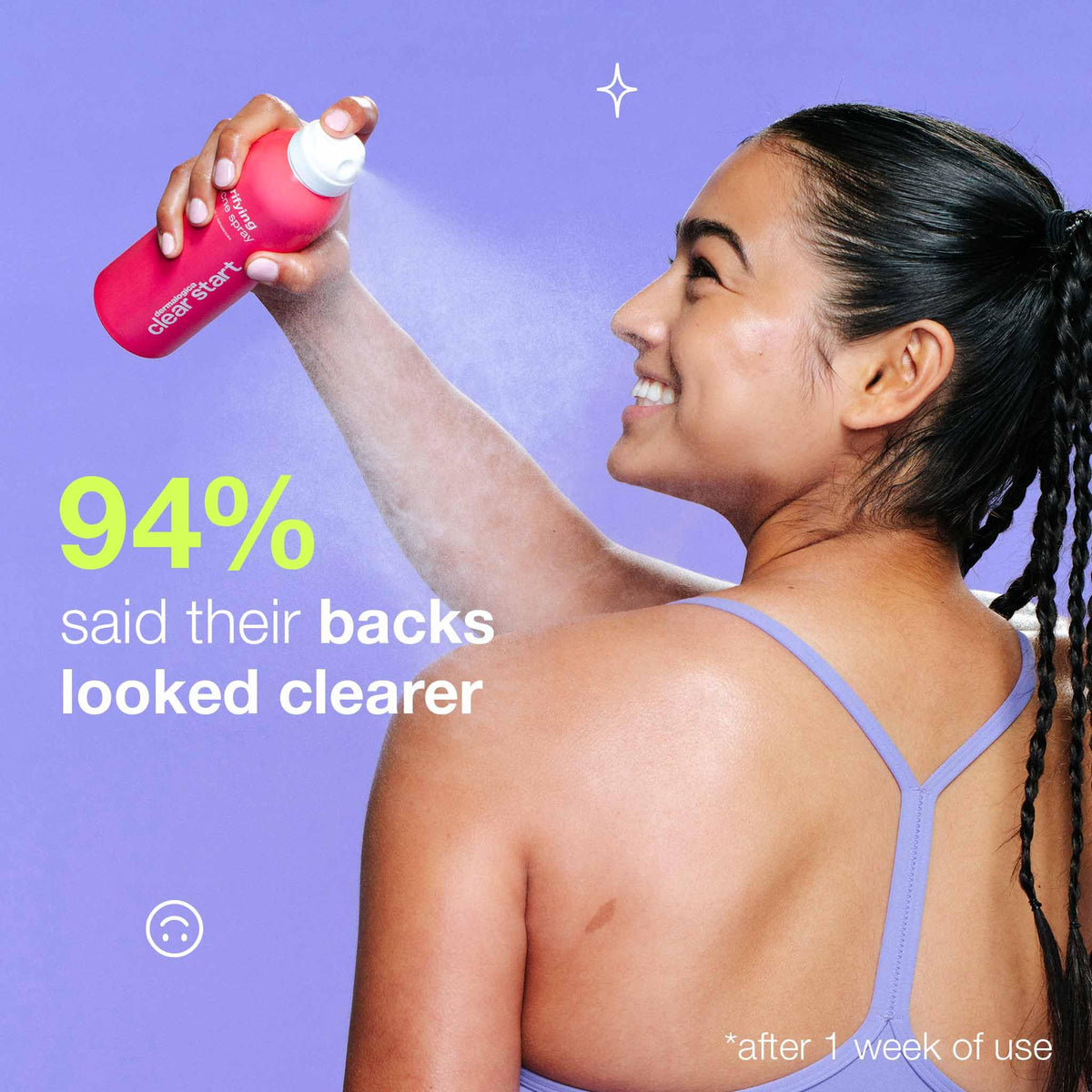 Dermalogica being sprayed onto a back to treat hard-to-reach areas