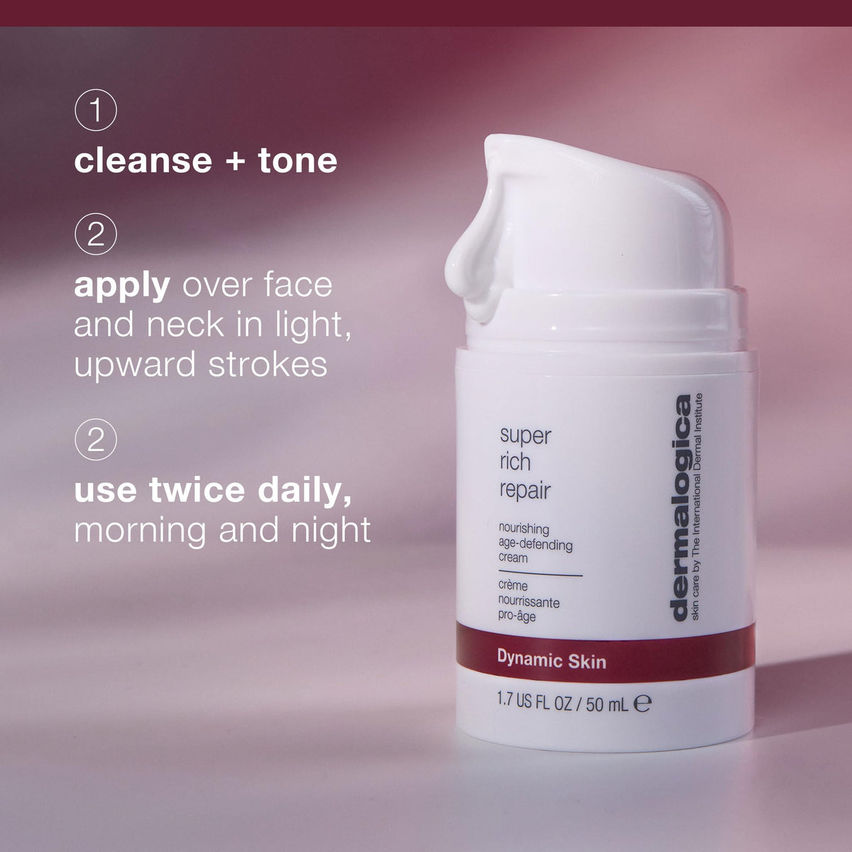 Dermalogica being applied to face in morning routine for long-lasting moisture