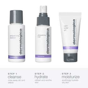 Dermalogica UltraCalming Cleanser pump close-up demonstrating gentle dispensing