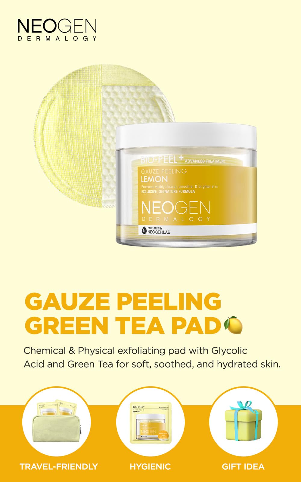 DERMALOGY by NEOGENLAB close-up of textured gauze pad highlighting exfoliation