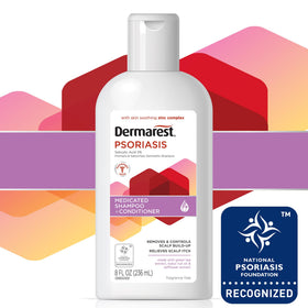 Dermarest shampoo in use on scalp illustrating scale removal benefit