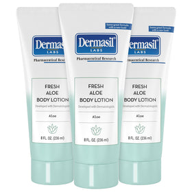 Dermasil aloe front packaging showing three bottles and fresh scent benefit