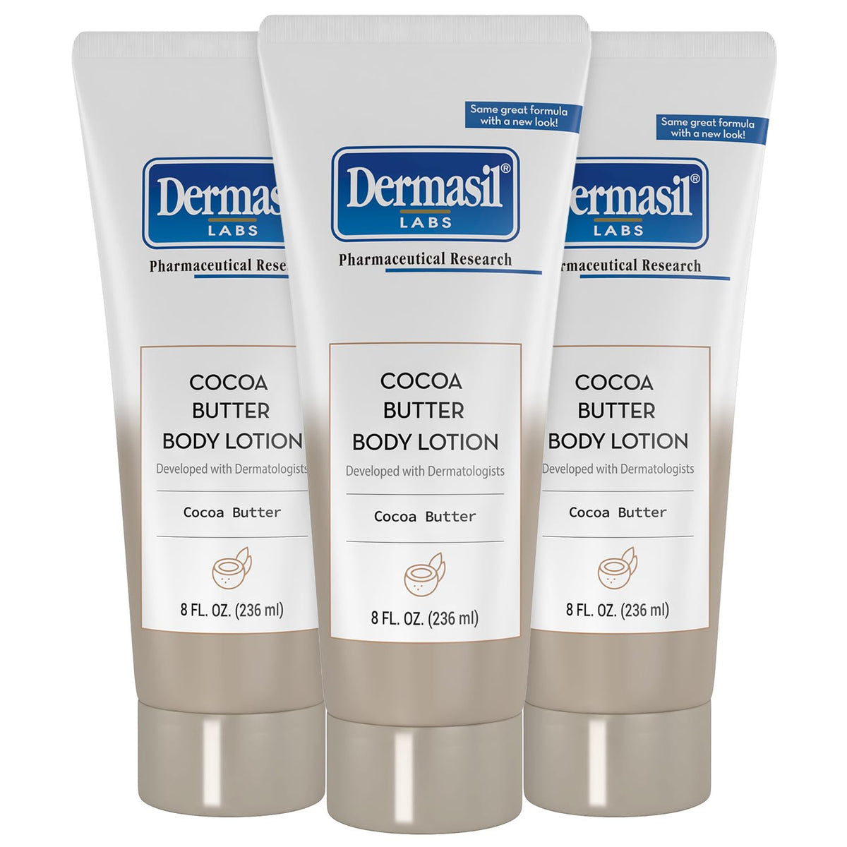 Dermasil front packaging showing cocoa butter lotion and benefits