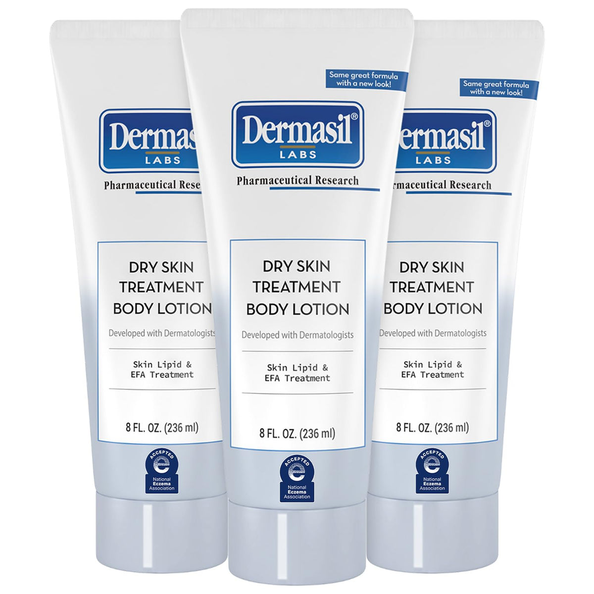 Dermasil front packaging 8oz showing three tubes and product benefits