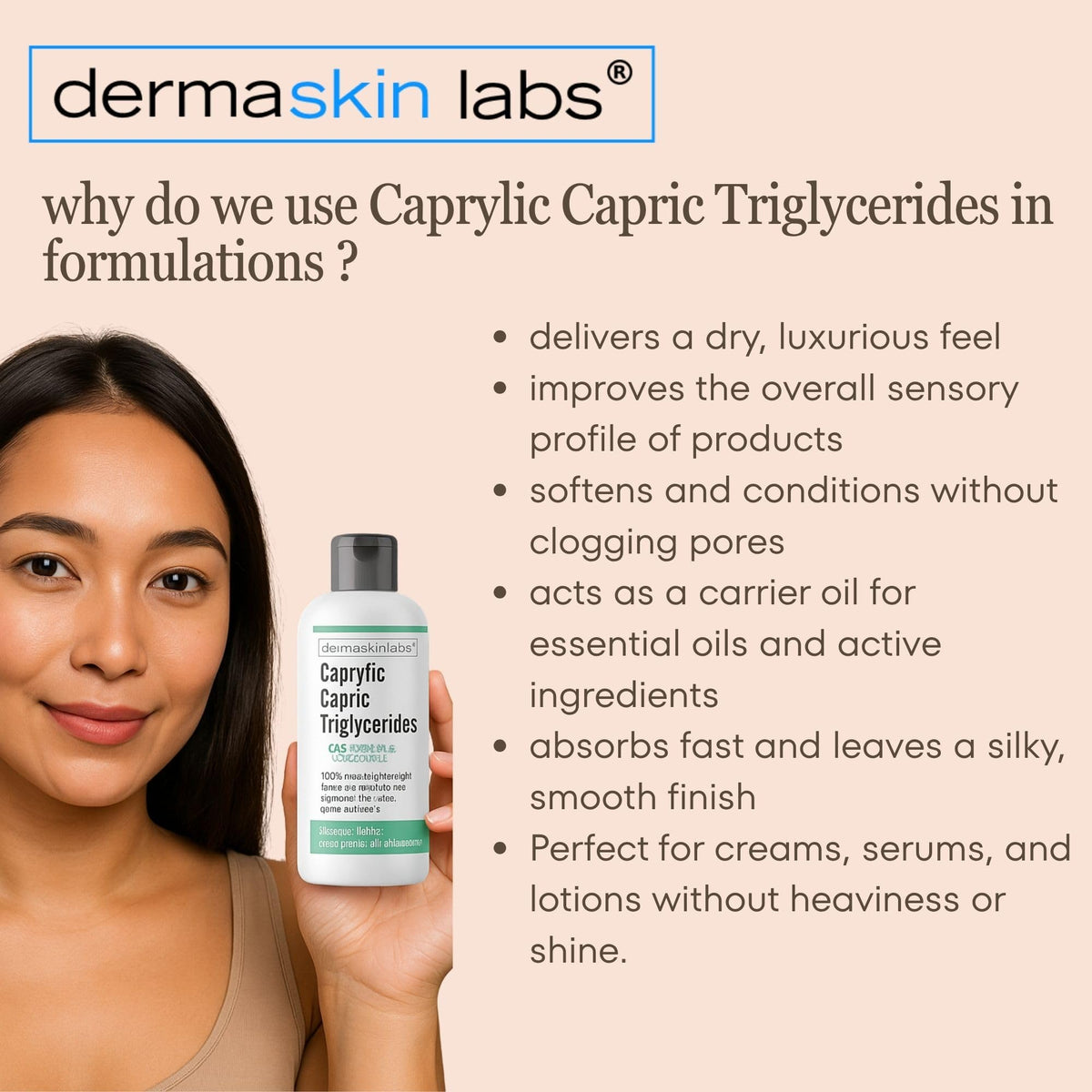 Dermaskin Labs close-up label highlighting cosmetic-grade purity benefit