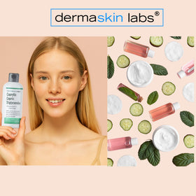 Dermaskin Labs bottle on bathroom shelf showing professional-formulations benefit