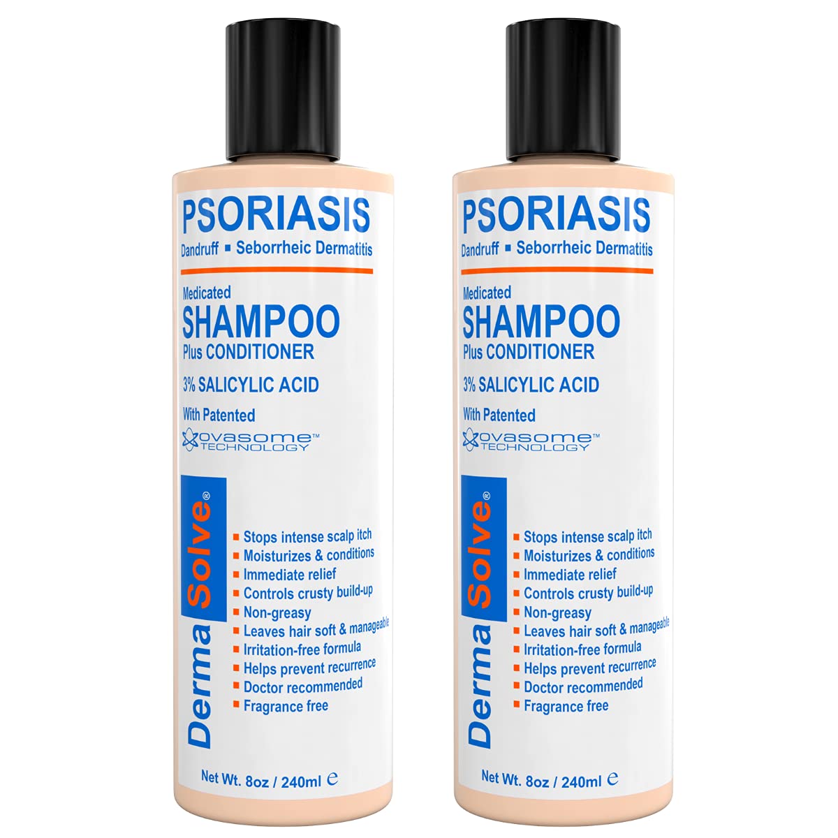 Dermasolve front packaging two-bottle set showing product benefits and relief