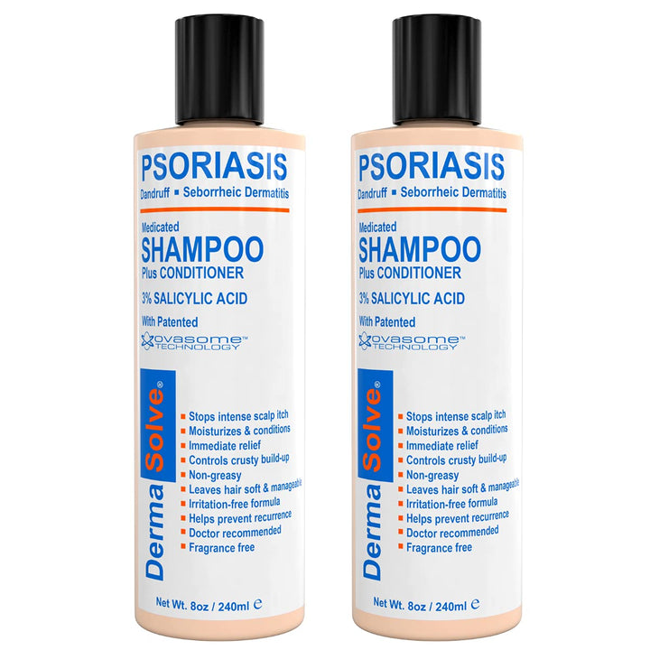 Dermasolve front packaging two-bottle set showing product benefits and relief