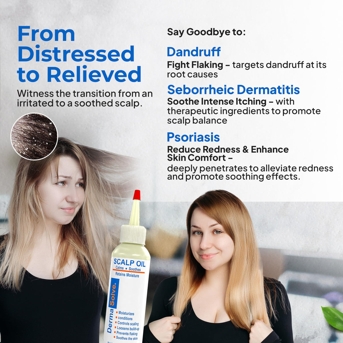 Dermasolve placed in bathroom routine setting for pre-shampoo treatment use
