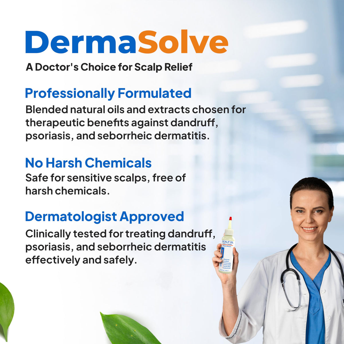 Dermasolve bottle in hand for scale comparison and portion guidance