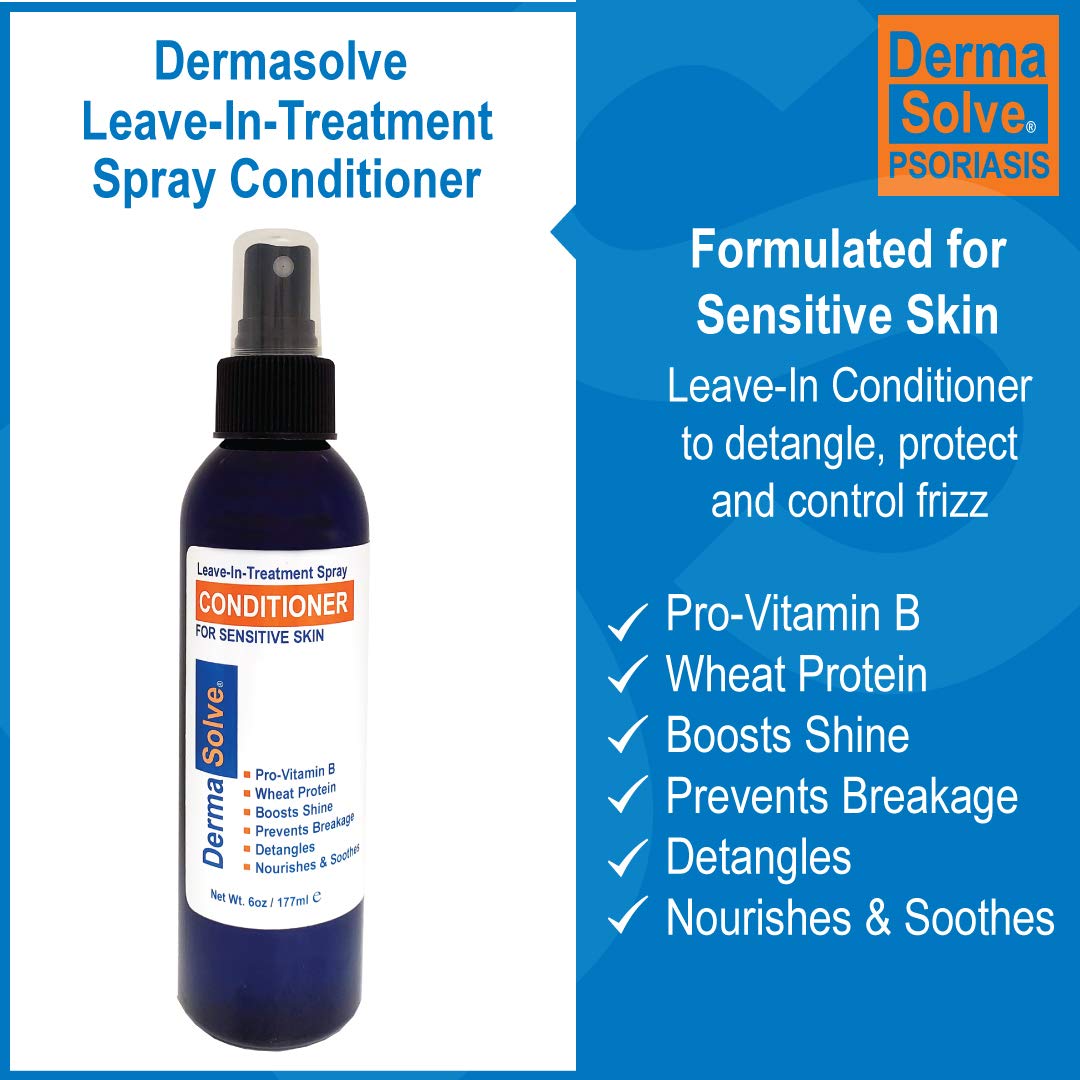 Dermasolve spray action misting onto hair for lightweight hydration