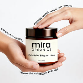 Dermasophia Mira lotion texture close-up highlighting fast absorption benefit