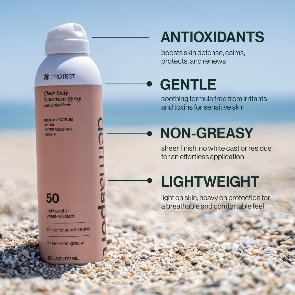 Dermasport nozzle close-up demonstrating continuous spray for fast coverage