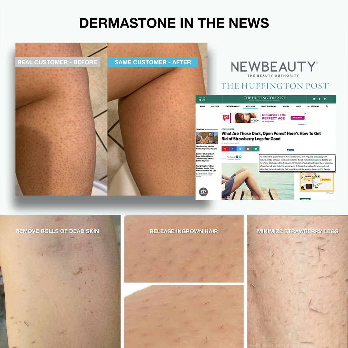 Dermastone packed in toiletry bag highlighting travel-friendly, long-lasting use