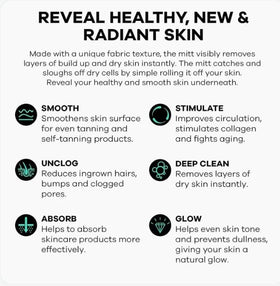 Dermasuri mitt beside moisturizer illustrating post-exfoliation hydration benefit