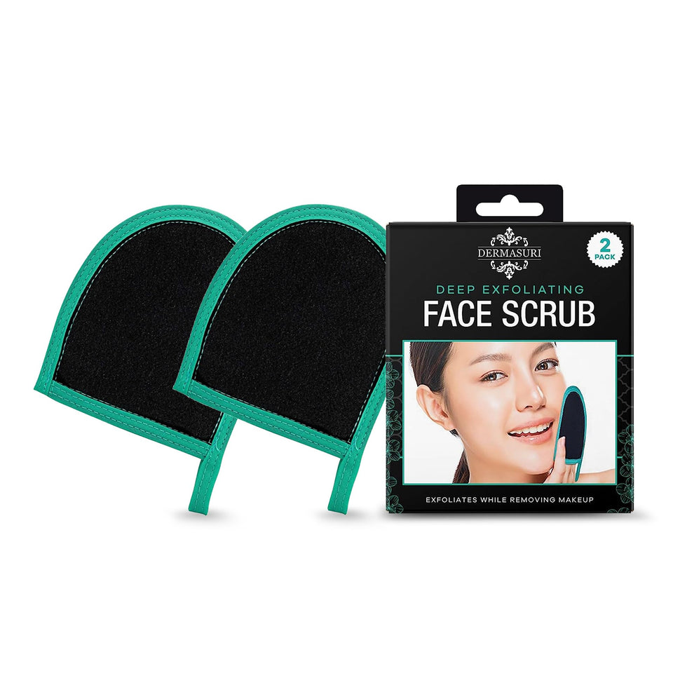 Dermasuri face mitt front packaging showing two mitts and brand benefit