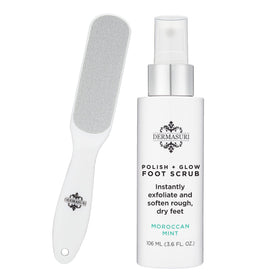 Dermasuri front packaging showing kit contents and benefit of soft feet