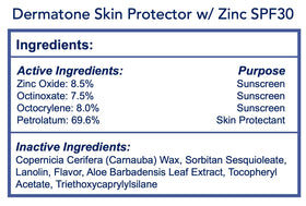 DERMATONE close-up of clear zinc sheen highlighting mineral sun defense