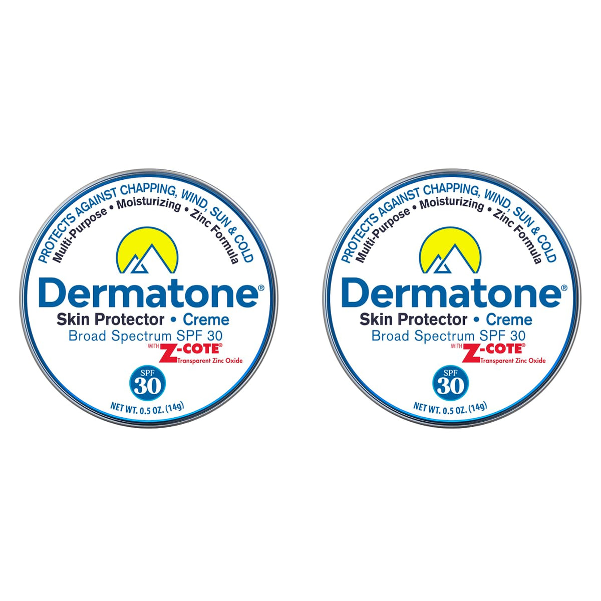 DERMATONE front tin showing compact sunscreen balm for travel protection