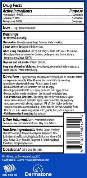 DERMATONE bottle beside water droplets showing water-resistant formula suitable for activity