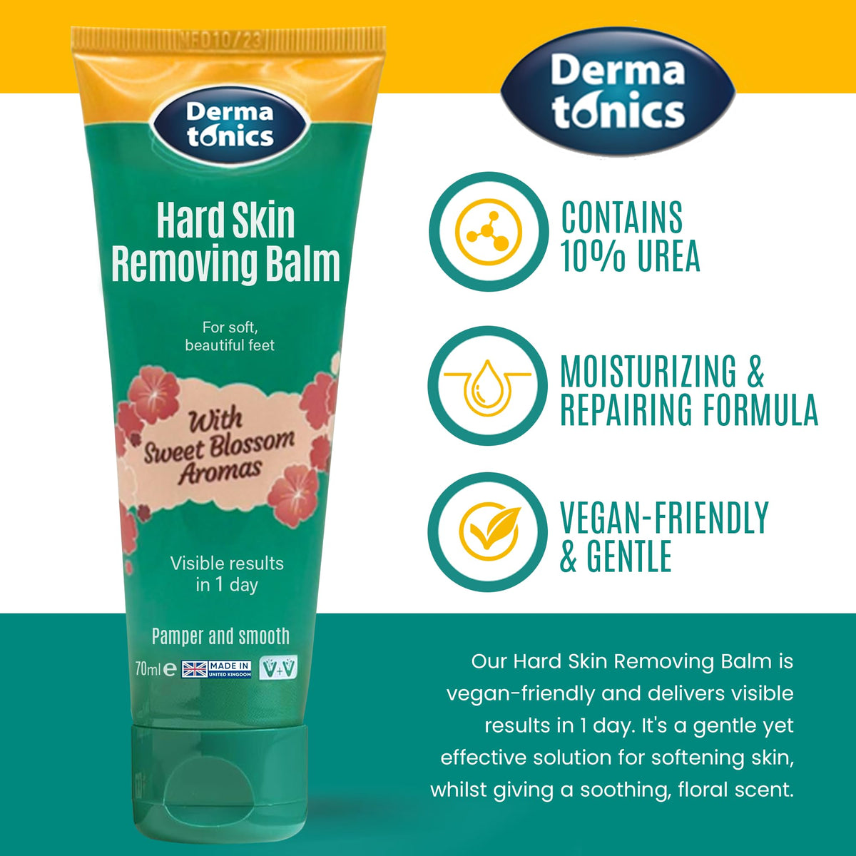 Dermatonics balm being applied to foot callus for softer, smoother skin