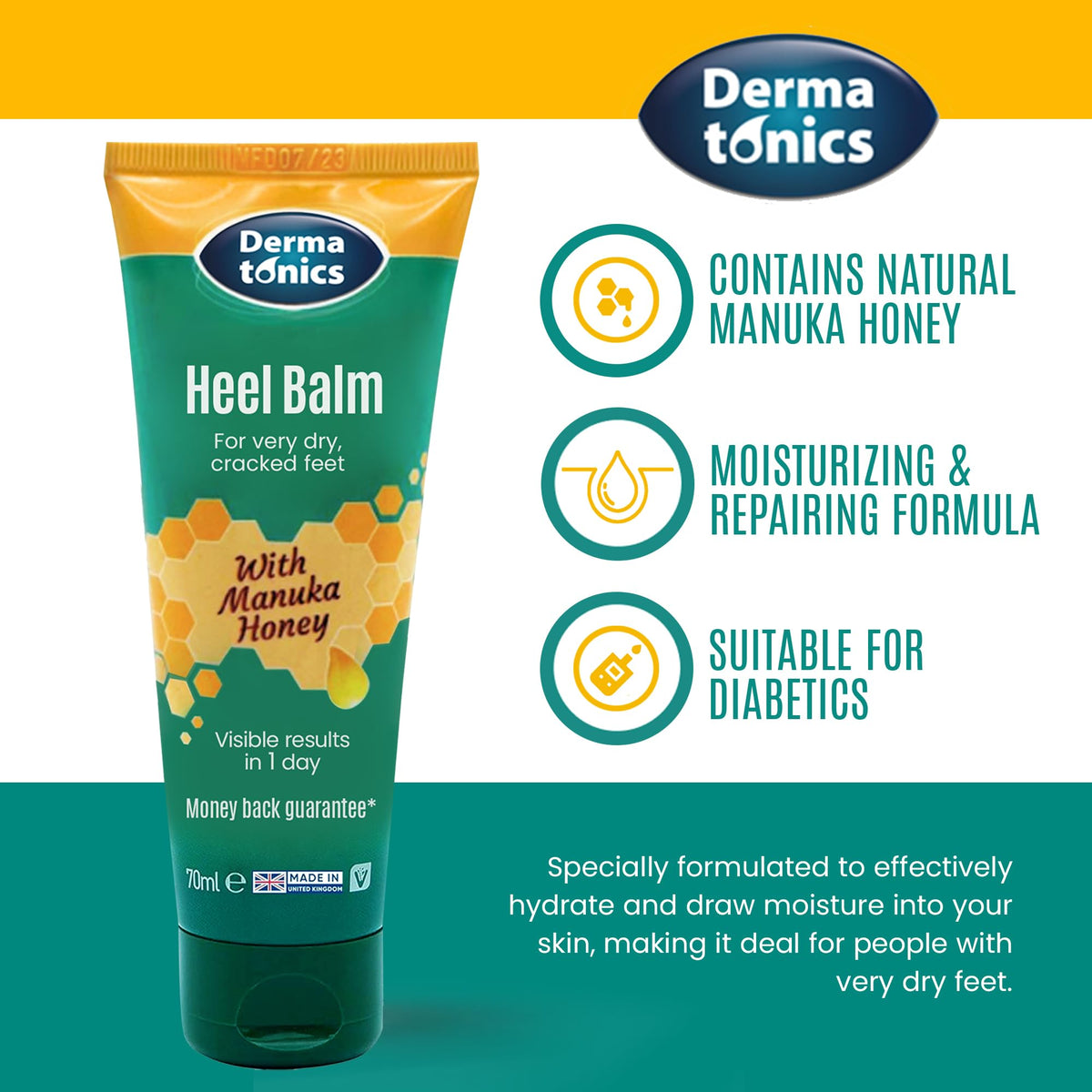 Dermatonics applied on heel demonstrating targeted moisturization benefit