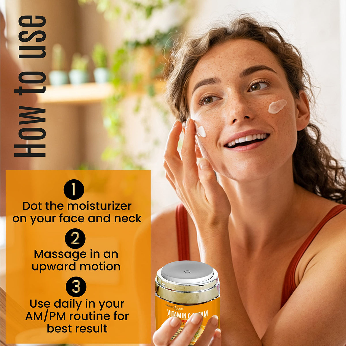 DERMAXGEN ingredient label close-up highlighting vitamins C and E benefits