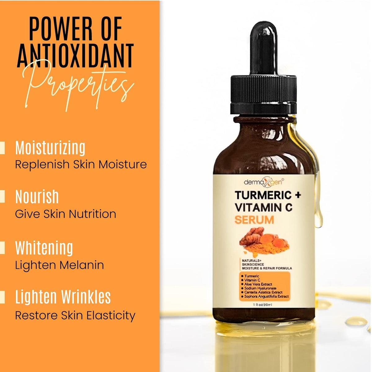 DERMAXGEN turmeric root ingredient shot showcasing antioxidant benefit