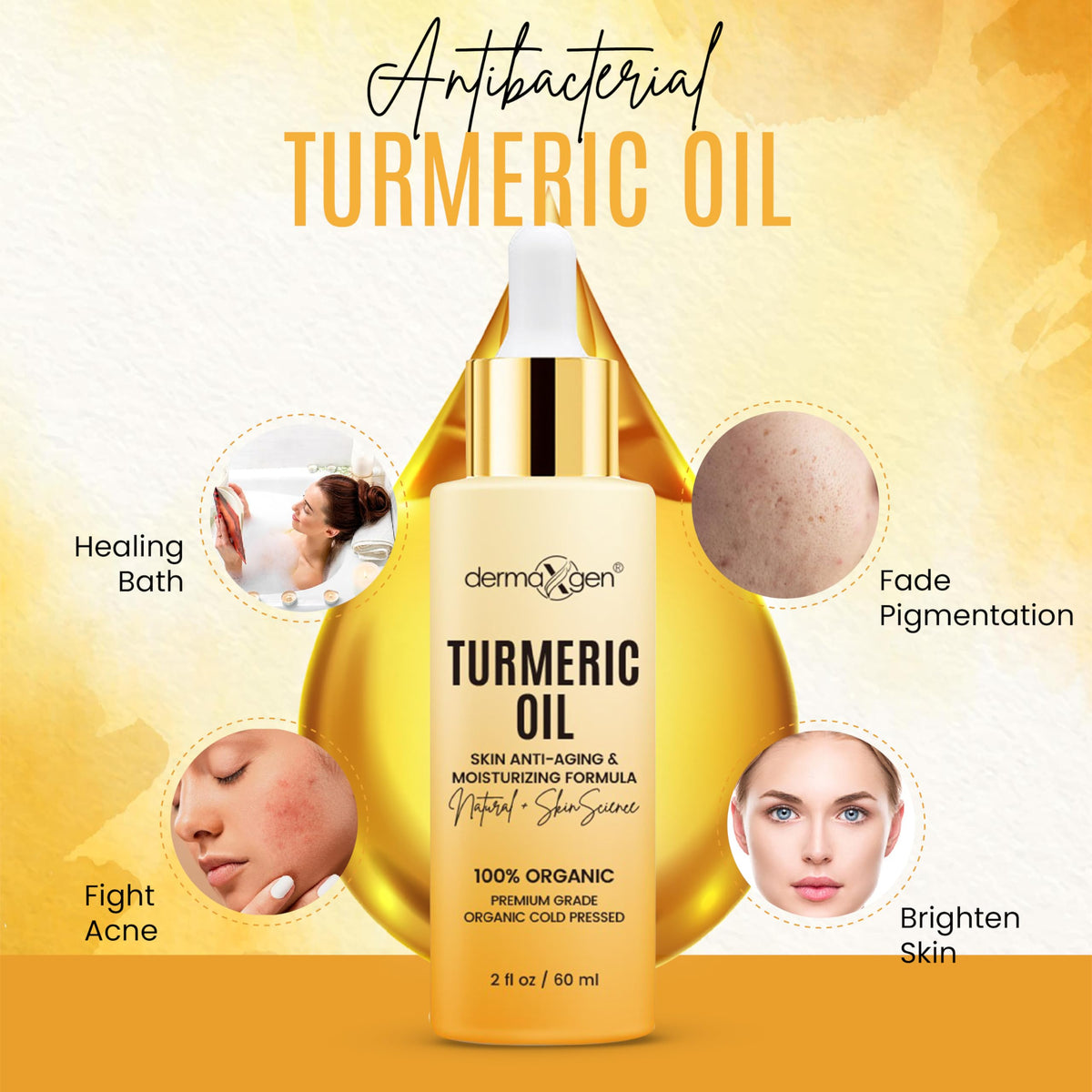 DERMAXGEN label close-up highlighting organic turmeric and ingredient clarity