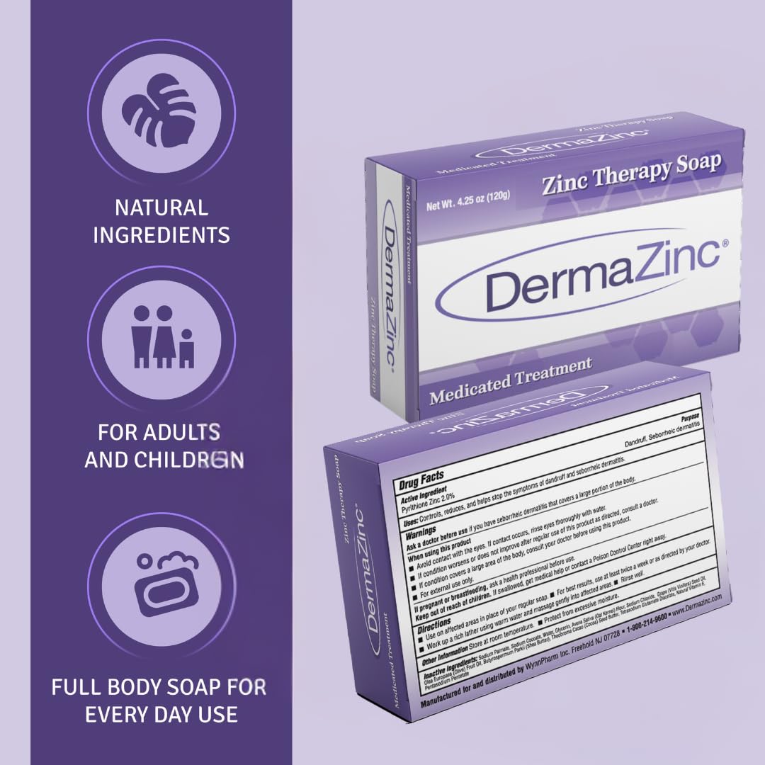 DermaZinc label close-up displaying 2% pyrithione zinc active ingredient