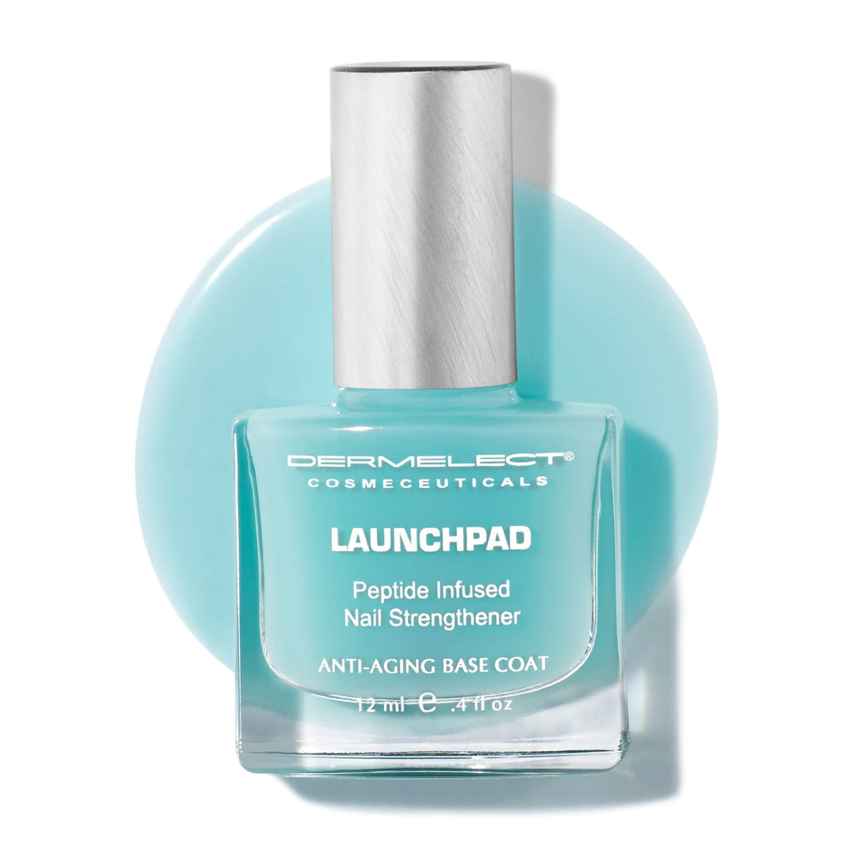 Dermelect Launchpad clear coat texture close-up revealing fast-dry, smooth finish benefit