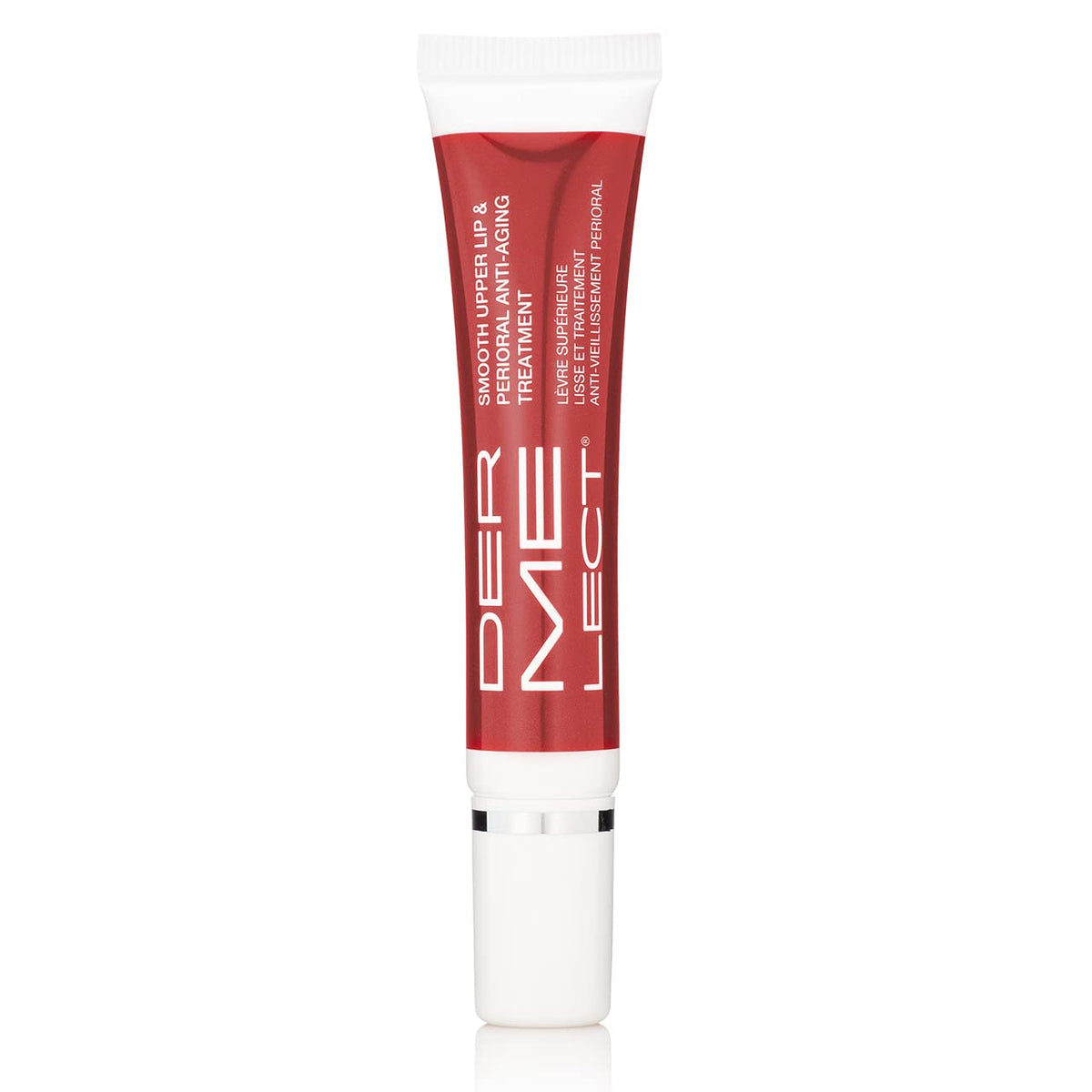 Woman applying Dermelect to upper lip highlighting easier lipstick application