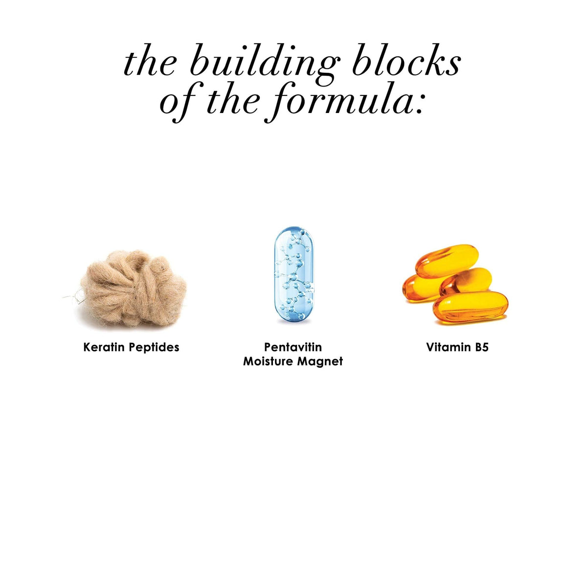 Dermelect ingredients label highlighting keratin, peptides, Pentavitin