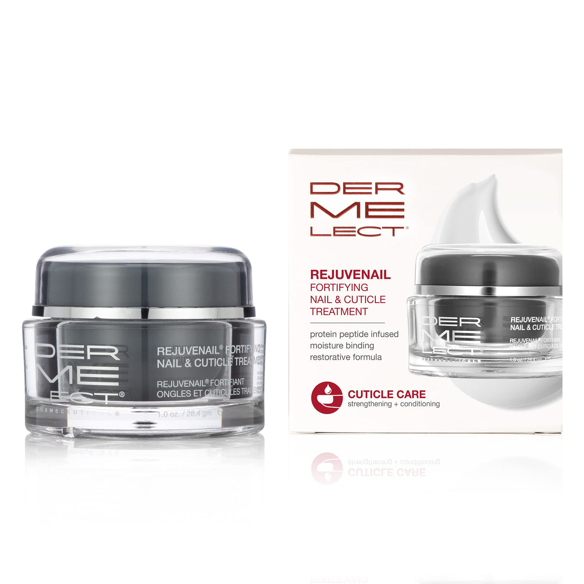 Dermelect tube front view showing product branding and compact packaging benefit