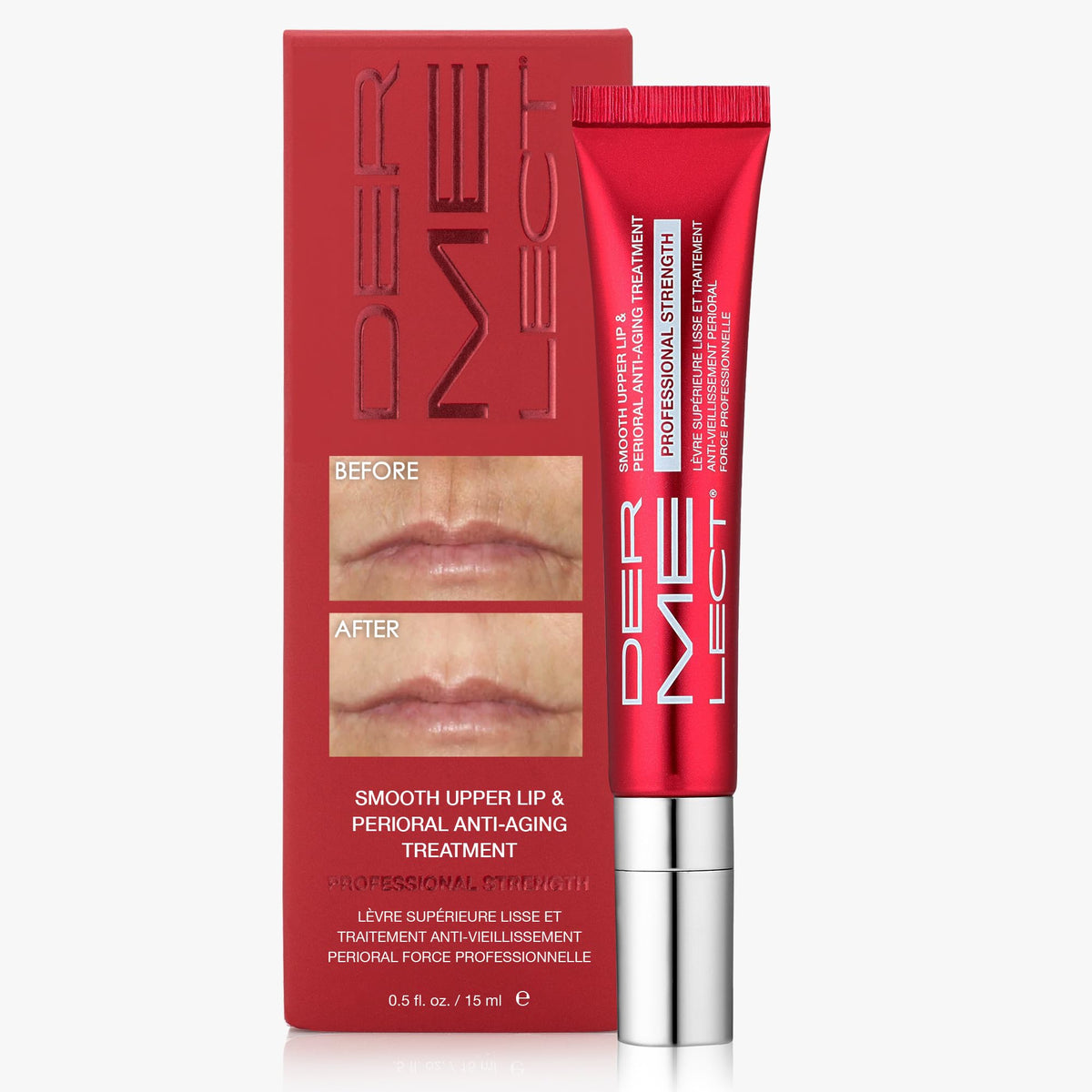 Dermelect front packaging showing professional 15ml bottle and benefits