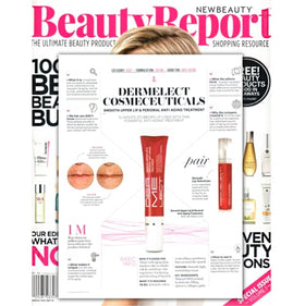 Dermelect tube next to common objects to show 0.5 oz size and travel-friendly benefit