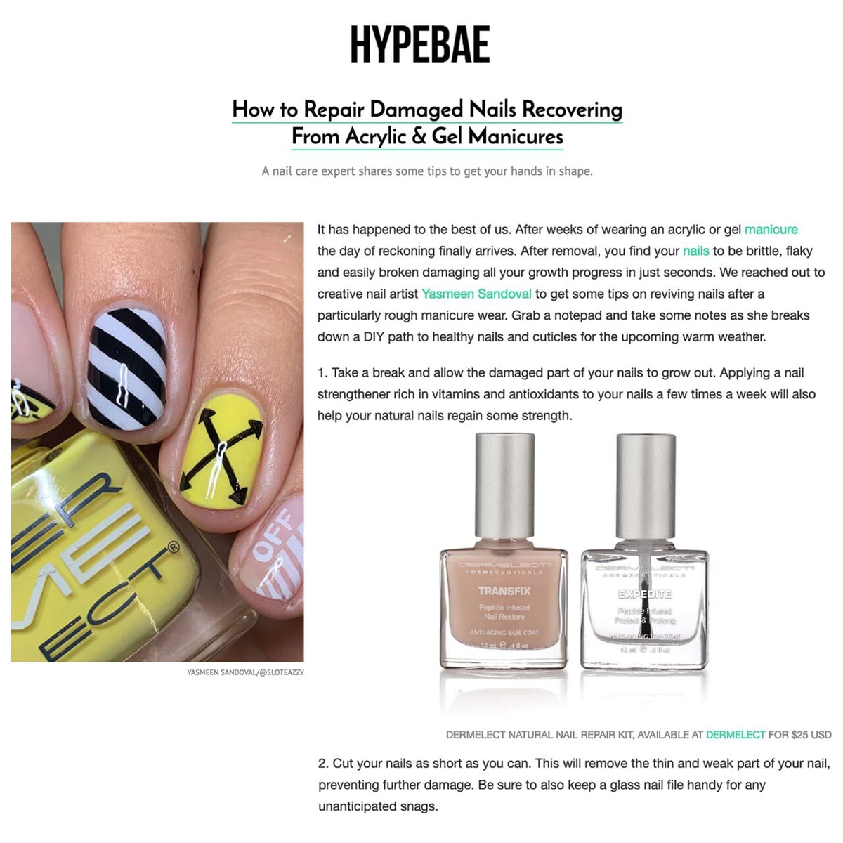 Dermelect sheer nude swatch on nail tip showing coverage and natural finish