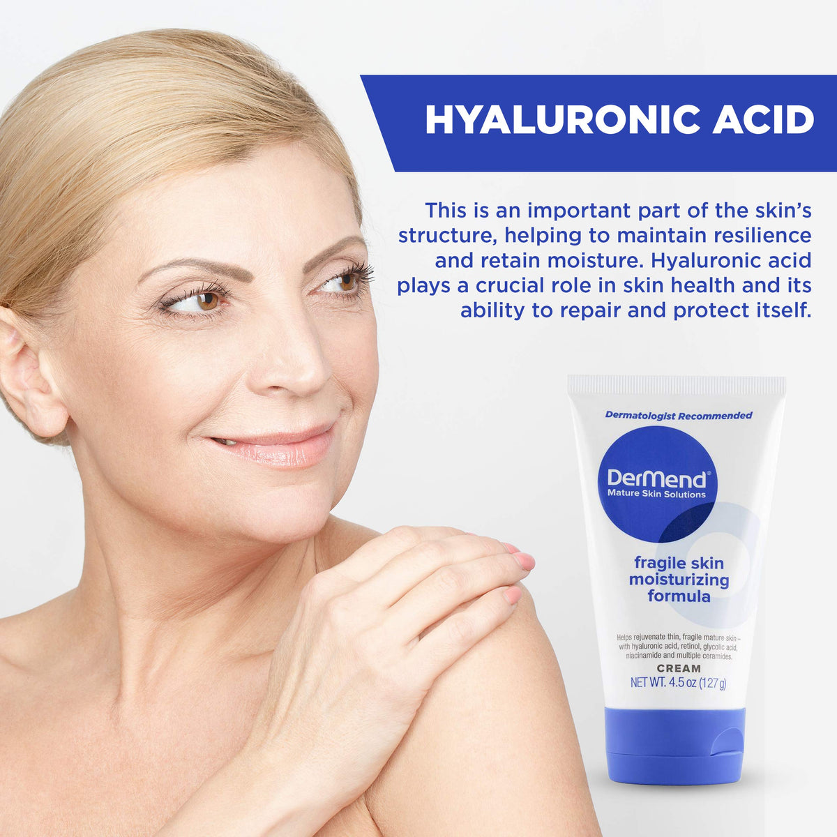 Dermend cream spread on hand to show quick absorption and immediate hydration benefit