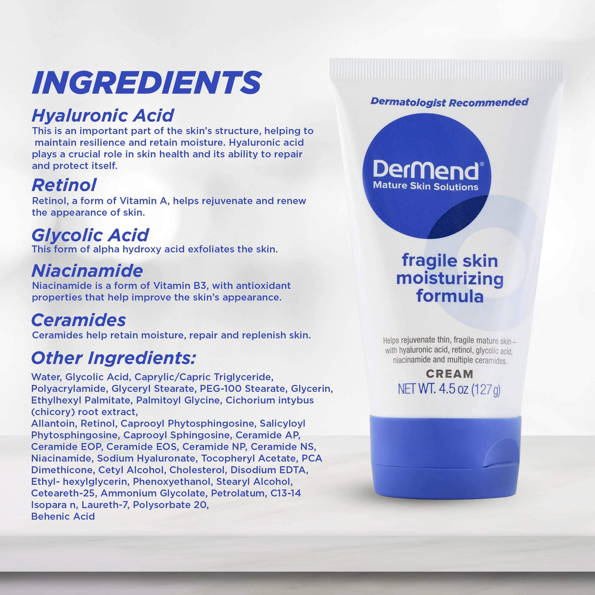 Dermend tube cap detail demonstrating easy dispensing and hygienic application convenience