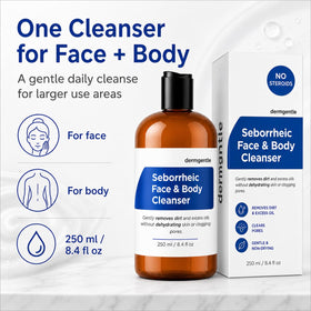 Dermgentle bottle next to matching cream demonstrating routine pairing