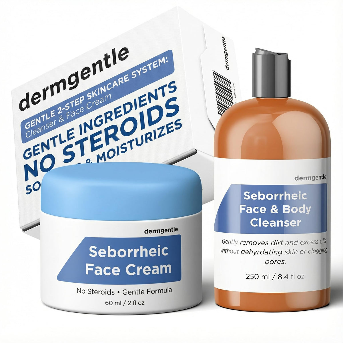 Dermgentle front packaging kit showing both cleanser and cream for gentle care