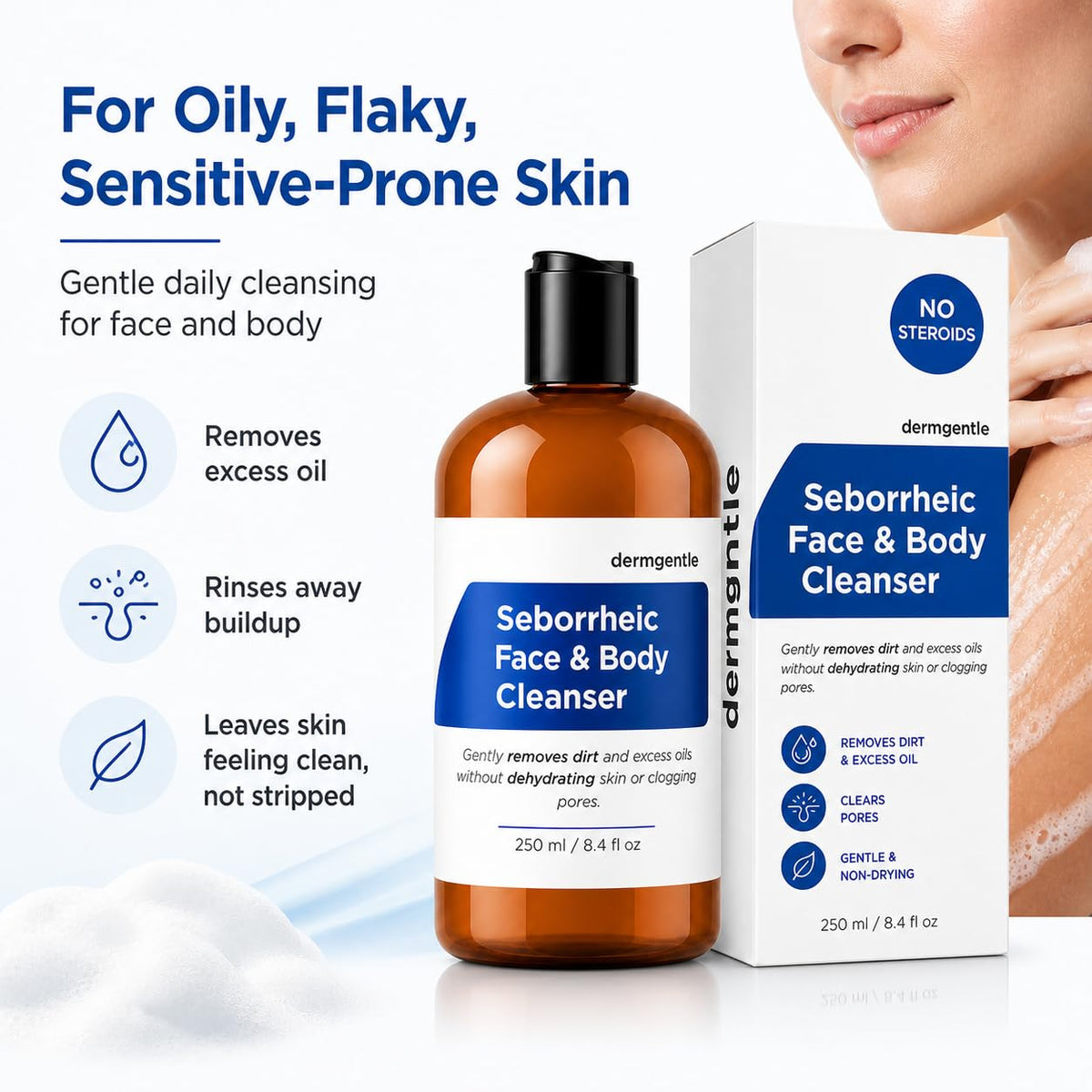 Dermgentle pump and label close-up highlighting ingredient clarity